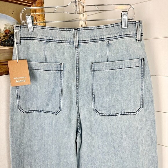 Reformation Jeans Olive High Waist Jeans Wide Leg Button Fly NWT Size 30 - Picture 4 of 8